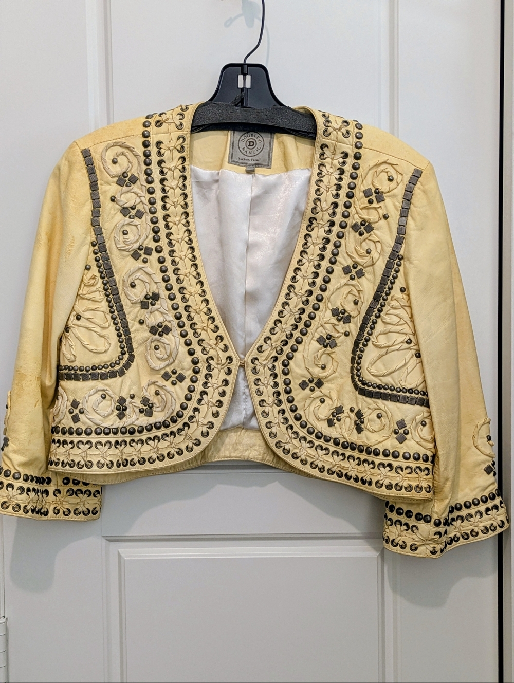 Double D Ranch Leather Yellow Cropped Bolero - L